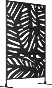 Outsunny Kerti Privát Panel 122 x 198 cm Erkély Privát Panel Állvánnyal, Partíció, Szobaelválasztó Levélmintával Teraszra, Kertbe, Acélból, Fekete | A