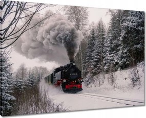 Vászonkép 70x50 Mozdony téli tájképben