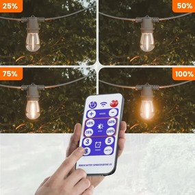 LED Stm napelemes díszfényfüzér 20xE27/3V USB 2400 mAh 20,62 m IP65 fekete + távirányító