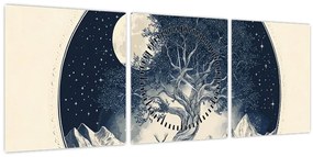 Kép – Mágikus fa szarvassal I. (órával) (90x30 cm)