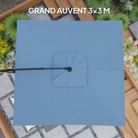 Outsunny 3 x 3 m-es Négyzet alakú Kerti Napernyő, Kihúzható, Keresztalapú, Dőlésszög és 360°-os Forgás, 180 g/m² Poliészter Vitorla, UV Védelem UPF50+
