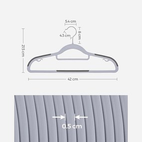 Csúszásmentes nagy teherbírású műanyag vállfák 50 db-os csomag, világos és sötétszürke