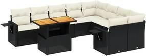 vidaXL 10 részes fekete polyrattan kerti ülőgarnitúra párnákkal