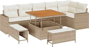 vidaXL Kerti Kanapé Szett 9 pcs Bézs polirattan