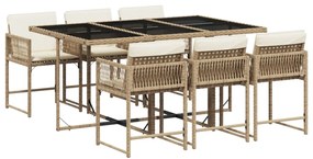 vidaXL 7 részes bézs polyrattan kerti étkezőgarnitúra párnákkal
