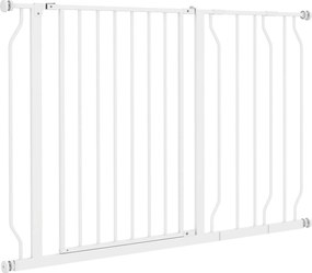 PawHut Ajtóvédő Lépcsős Védő 10/20 cm Tágítással, Fúrás Nélküli Ajtókapu 75-115 cm Szélességig, Kétoldalon Forgatható, Acél, Fehér | Aosom