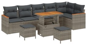 9 Darabos Kert Sofa Szett Párnákkal Szürke Poli Rattan Akác