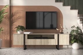 Verica 200 cm-es TV-szekrény nyitott polccal - szivacsos tölgy / fekete lábak