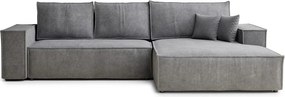 Szürke zsenília kinyitható-tárolóhelyes sarokkanapé (jobb oldali-heverő résszel) Maze – Maison de Rêve