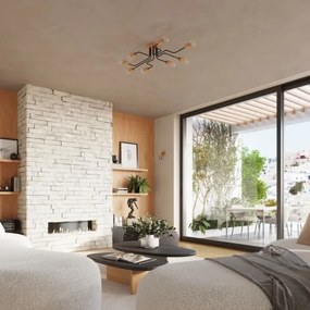 Sollux SL.1671 - Felületre szerelhető csillár TIMBO 8xE27/15W/230V fekete/bézs/bükkfa