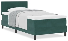Boxspring Ágy Matrac Sötét Zöld Egyszemélyes Bársonyos