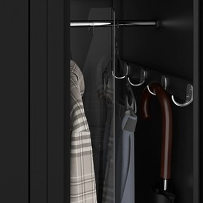 Pléh öltözőszekrény talpazaton, négymodulos, polcokkal KACPER II, 600 x 1800 x 500 mm, fekete