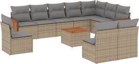 vidaXL 11 részes bézs polyrattan kerti ülőgarnitúra párnákkal