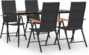 vidaXL 5 részes fekete és barna polyrattan kerti étkezőgarnitúra