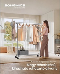 Gurulós ruhatartó kihúzható 92–132 cm-es ruharúddal, 90 kg, ezüst