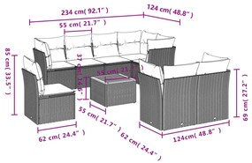 9 részes fekete polyrattan kerti ülőgarnitúra párnákkal