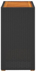 fekete polyrattan kerti kisasztal fa asztallappal 60x40x75 cm