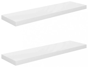2 db magasfényű fehér MDF lebegő fali polc 90 x 23,5 x 3,8 cm