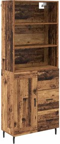 vidaXL Magasfiú fiókkal Öreg fa 69,5 x 34 x 180 cm Műanyag Fa és Üveg