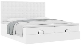 Ottomán ágykeret matracokkal tiszta fehér 180x200cm műbőrrel