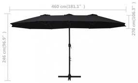fekete kültéri napernyő alumíniumrúddal 460 x 270 cm