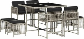 vidaXL 9részes világosszürke polyrattan kerti étkezőgarnitúra párnával