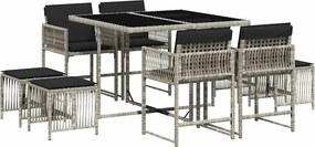 vidaXL 9részes világosszürke polyrattan kerti étkezőgarnitúra párnával