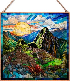 Machu Picchu-Ólomüveg stílusban üvegkép, falikép