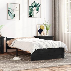 fekete tömör fa ágykeret 90x200 cm