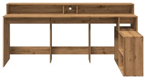 kézműves tölgy színű szerelt fa LED-es íróasztal 200x104x91 cm