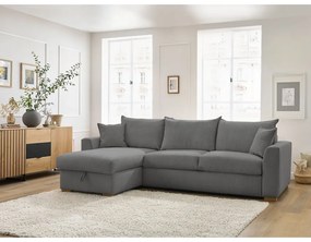 Szürke kordbársony kinyitható sarokkanapé (variálható) Augustin – Bobochic Paris