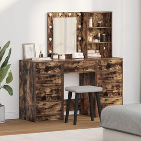 3 darabos öltöztető asztal szett LED fényes füstölt tölgyből műanyag