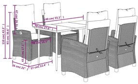 vidaXL 5részes világosszürke polyrattan kerti étkezőgarnitúra párnával