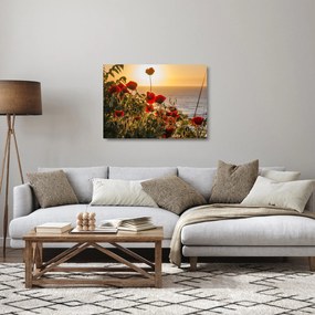 Naplemente és a pipacsok képe (üvegen) (70x50 cm)