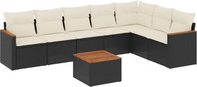 vidaXL 8 részes fekete polyrattan kerti ülőgarnitúra párnákkal