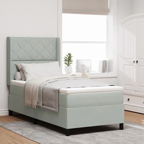 Box Spring Ágy Matraccal és LED Fény Világosszürke 90x190 cm Bársony
