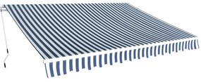 kézi működtetésű összecsukható napellenző, kék-fehér, 350 cm