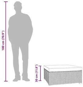 fekete polyrattan kerti lábtartó párnával 70 x 70 x 30 cm