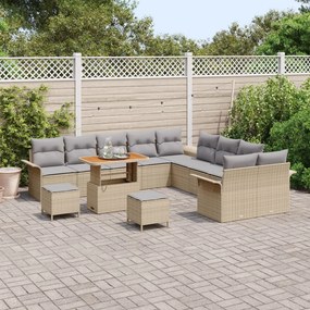 13 darabos kertbútor szett párnákkal Bézs Poli Rattan Akácia, 2 fős kertbútor tárolóval és párnákkal Bézs Poli Rattan, 3 darabos kert étkező szett párnákkal Bézs Poli Rattan Akácia