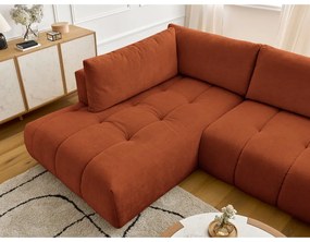 Téglavörös kinyitható-tárolóhelyes sarokkanapé (bal oldali-U alakú) Fuji – Bobochic Paris