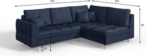 Sötétkék sarokkanapé (jobb oldali) Ariella – Ropez