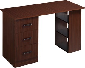 HOMCOM Íróasztal 3 Forgatható Fiókkal és 3 Polccal, 120 cm-es Fa Íróasztal Hálószobába, Dió szín | Aosom