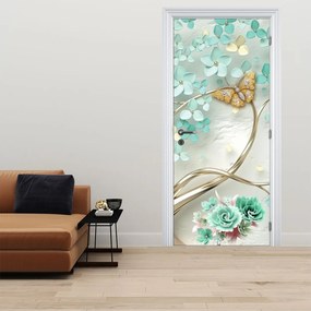 Fotótapéta ajtóra - Virág pillangókkal (95x205cm)