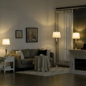 HOMCOM 3 Darabos szett 1 állólámpa, 2 asztali lámpa, vászonhatású 38 x 38 x 158 cm, ezüst-fehér