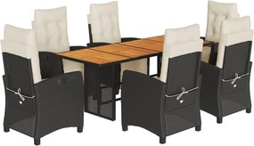 vidaXL 7 részes fekete polyrattan kerti étkezőgarnitúra párnával