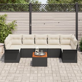 8 darabos Kerti Kanapé Szett Párnákkal Fekete Polyrattan Akácia, 2-fős Kerti Kanapé Tárolóval és Párnákkal Fekete Polyrattan