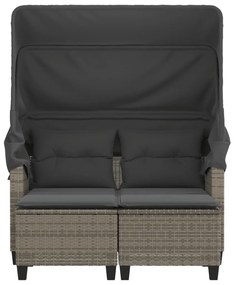2 személyes szürke polyrattan kerti kanapé baldachinnal/székkel