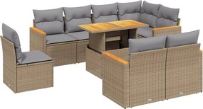 vidaXL 9 részes bézs polyrattan kerti ülőgarnitúra párnákkal