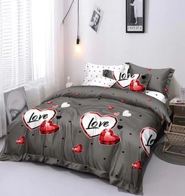 3 részes lepedők Polycotton Szürke szívek 200x140cm+90x70cm TiaHome