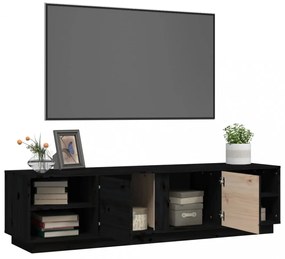fekete tömör fenyőfa TV-szekrény 156 x 40 x 40 cm